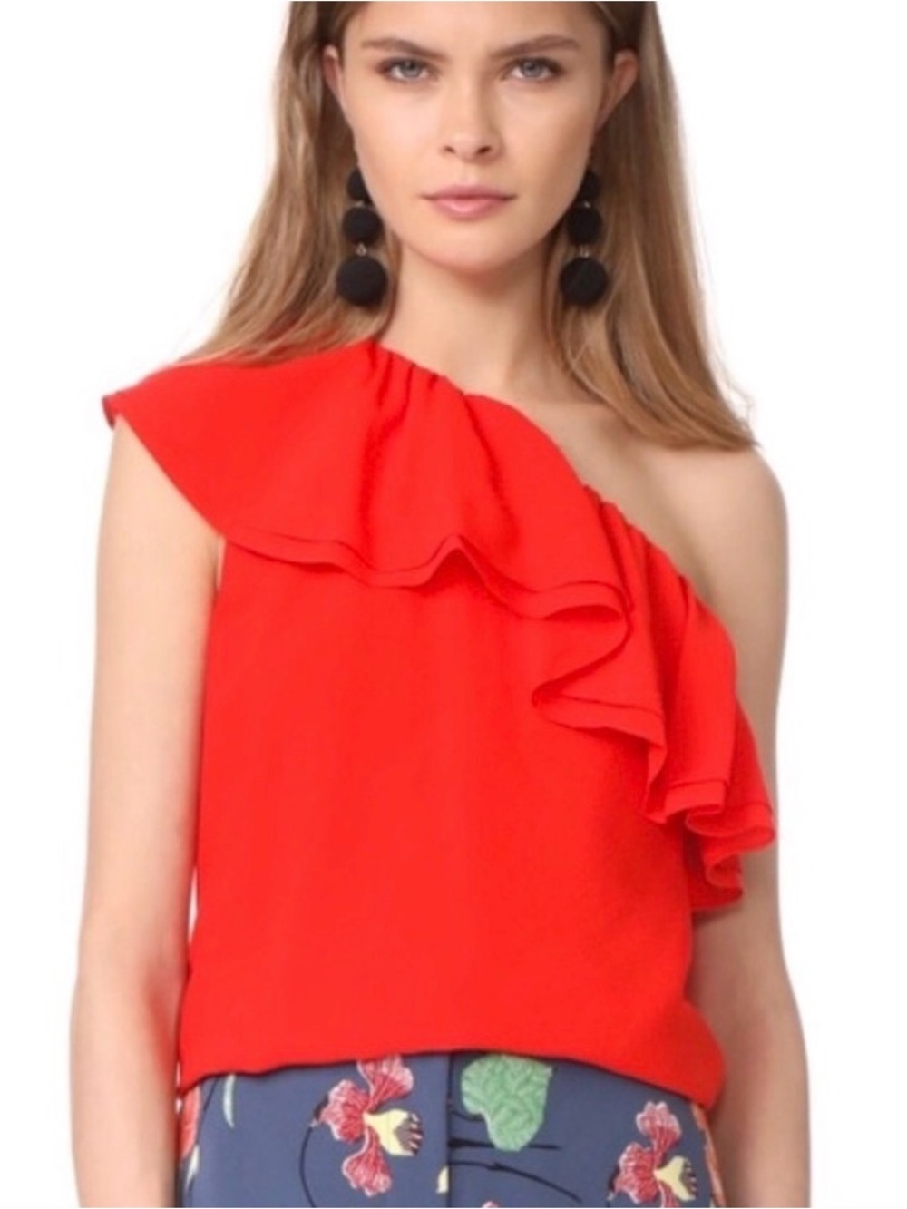 $250 MSRP NWT Rebecca Taylor Silk One-Shoulder Ruffle Top in candy apple size 4